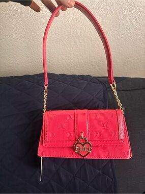 Juicy Couture Bright Pink Embossed Shoulder Bag with Heart Charm
